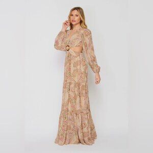 Women's O-Ring Cut Out Paisley Print Maxi Dress